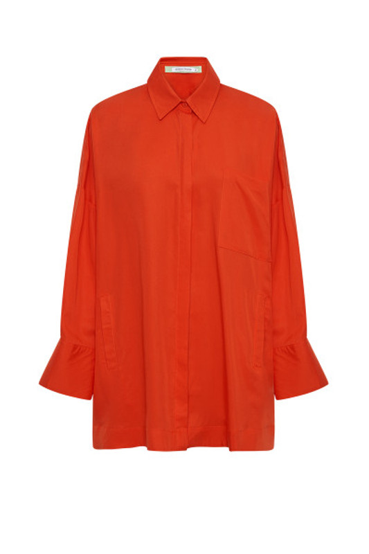 Oversized Long Sleeve Shirt in Blood Orange