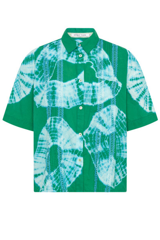 Radial Dye Shirt With Lattice in Emerald