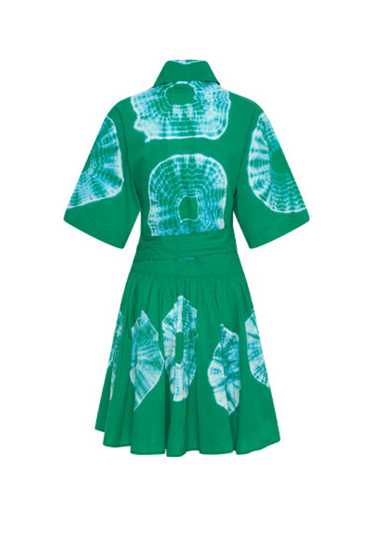Radial Dye Wrap Mini Dress in Emerald