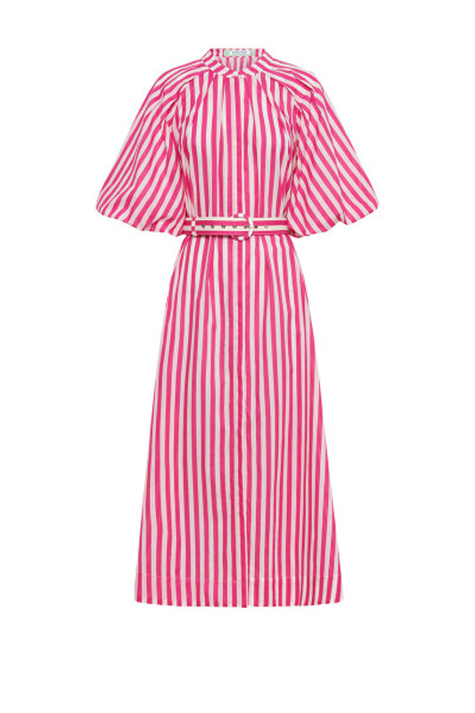 Pleated Neck Midi Dress in Pink