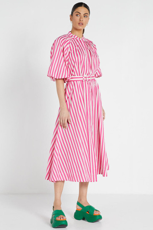 Pleated Neck Midi Dress in Pink