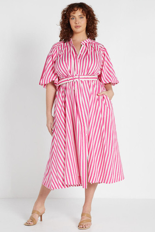 Pleated Neck Midi Dress in Pink