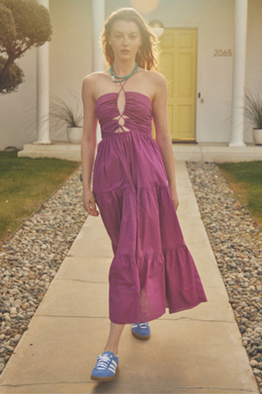 Halter Tie Midi Dress in Plum