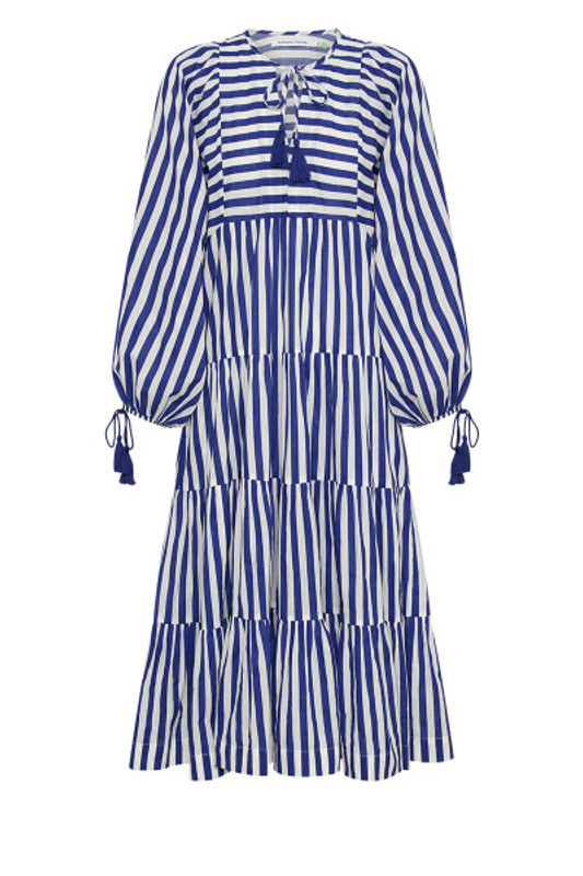 Boho Midi Dress in Royal / White Stripe