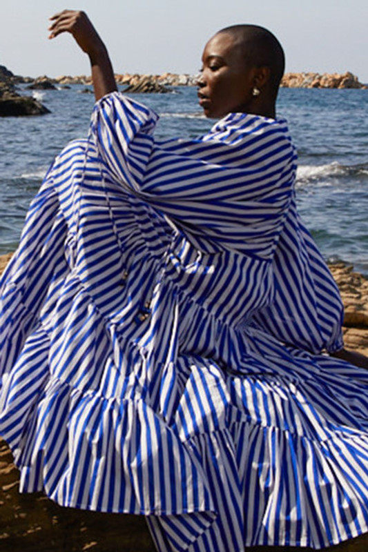 Boho Midi Dress in Royal / White Stripe