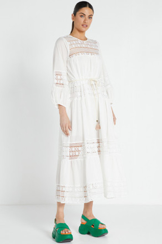 Lace Tiered Maxi Dress in White