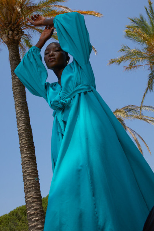 V Neck Cut Out Maxi Dress in Teal