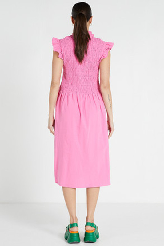 Shirred Midi Dress in Pink