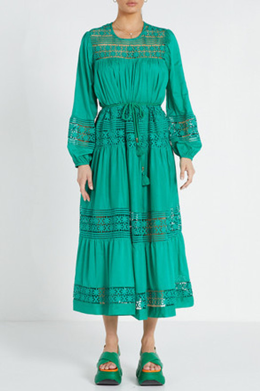 Lace Insert Maxi Dress in Emerald