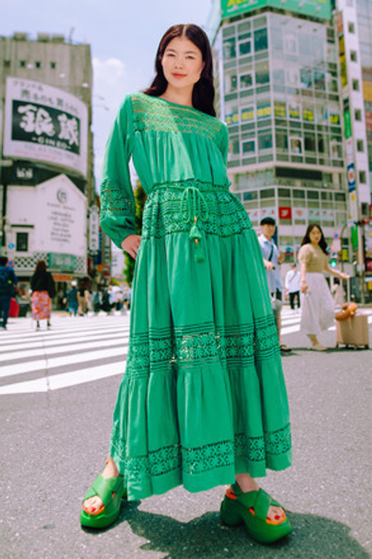 Lace Insert Maxi Dress in Emerald
