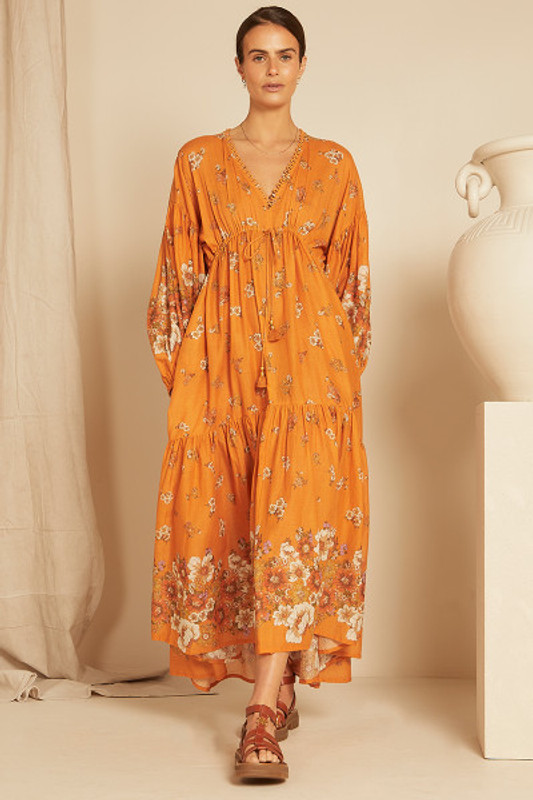 Freesia Billow Sleeve Maxi Dress in Marigold