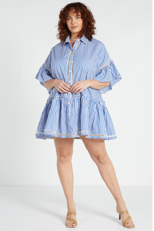 Genoa Mini Dress in Blue / White Stripe