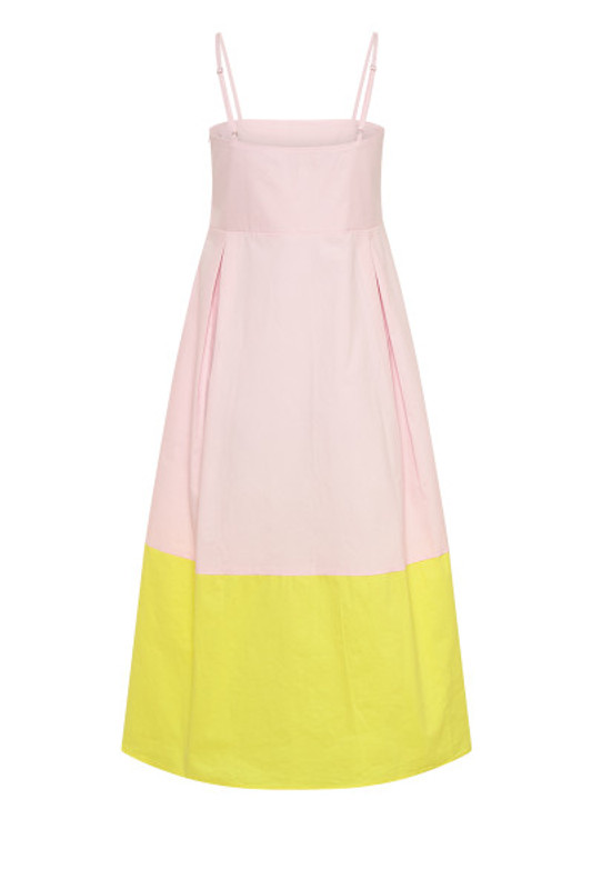 Apron Midi Slip Dress in Lemon / Pink Splice