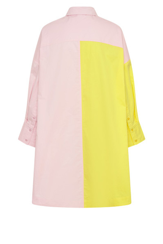 Oversized Shirt Dress in Lemon / Pink Splice