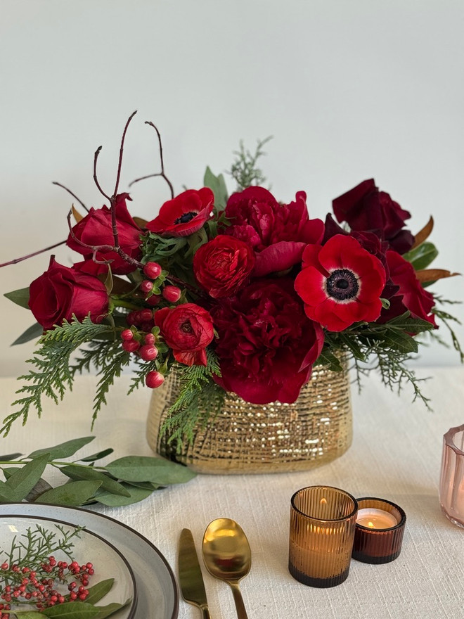 Crimson Reverie — Gold Tapered Vase