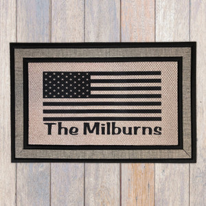 Last name family american flag door mat