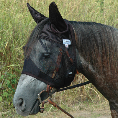 Cashel Quiet Ride Fly Mask.  Finally a fly mask for when you ride making it safer and more enjoyable for you and your horse!  The standard model with ears protect the eyes and ears when on the trail.