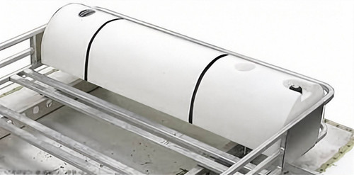 High Country Plastics Half Moon Hayrack Water Caddy.  This is a great way to keep space free in your horse to stock trailer by using your existing hay rack. Hayrack is not included.