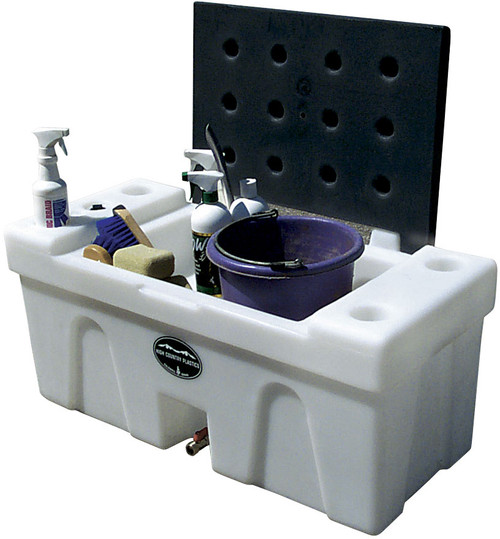 High Country Plastic Bench Water Caddie, Blue Lid.  A great choice to bring water from home.