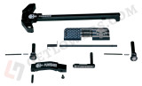 Punisher AR15 Parts Kit with Extended Pins & Trigger Guard and Black Engraved Charging Handle Assembly