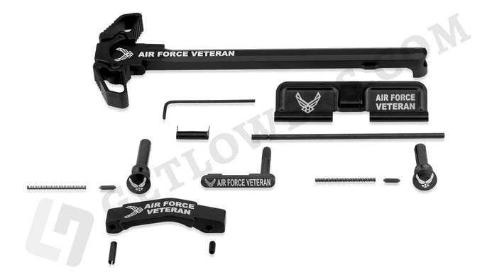 AR-15 "AIR FORCE VETERAN" 15-Piece Laser-Engraved Extended/ Ambidextrous Motto Parts  Kit