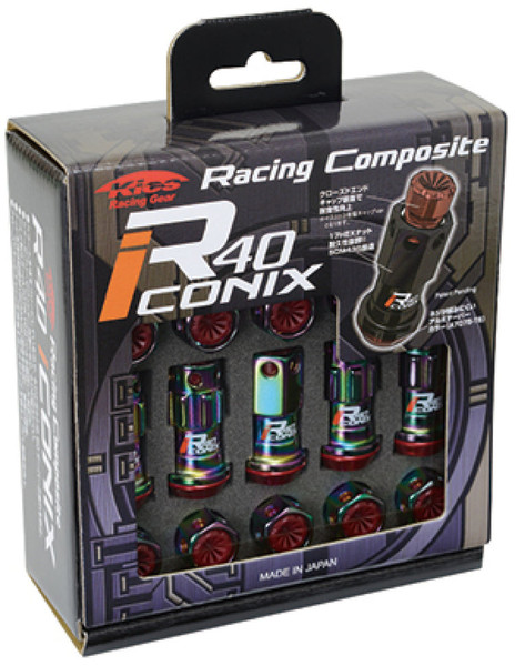 Project Kics 14X1.50 Neochrome R40 Iconix Lug Nuts (Red Cap) - Set of 16+4 Locks - WRIA14NR