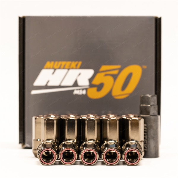 Wheel Mate Muteki HR50 Open End Lug Nuts - Titanium Chrome w/ Red Ring M14x1.50 - HR5007TR