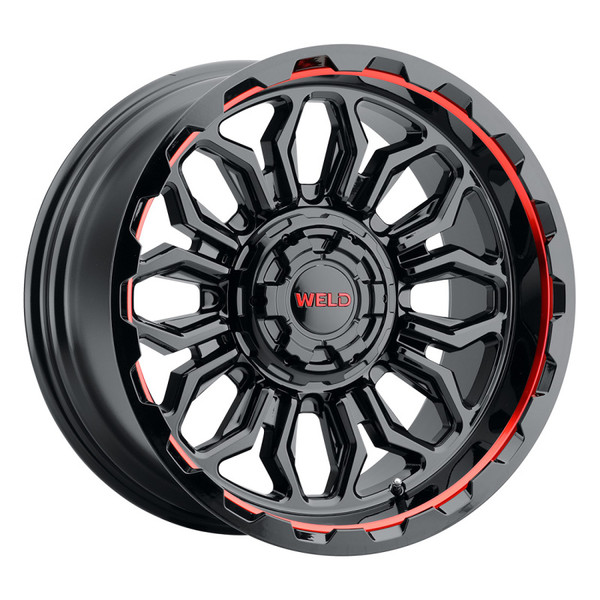 Weld Off-Road W140 20X10 Flare 6X135 6X139.7 ET-18 BS4.75 Gloss Black MIL Red 106.1 - W14000098475 Photo - Primary