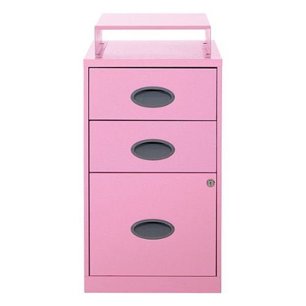 OSP Home Furnishings - 3 Drawer Locking Metal File Cabinet with Top Shelf - Pink