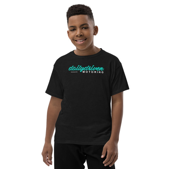 Daily Driven Motoring (Teal Script) Youth Short Sleeve T-Shirt