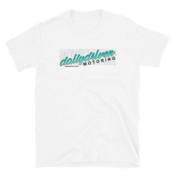 Daily Driven Motoring (Retro Design Script) White Short-Sleeve Unisex T-Shirt