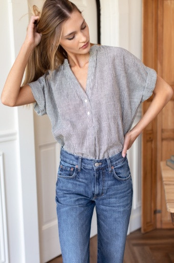 artist buttondown - charcoal stripe