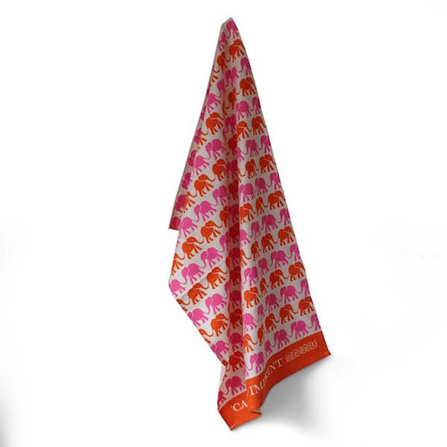Tea Towel Elephants Pink and Orange