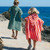 KIDS PONCHO SUZON STRIPES PINK / TOMATO: M 4/6 YEARS