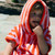 KIDS PONCHO SUZON STRIPES PINK / TOMATO: M 4/6 YEARS