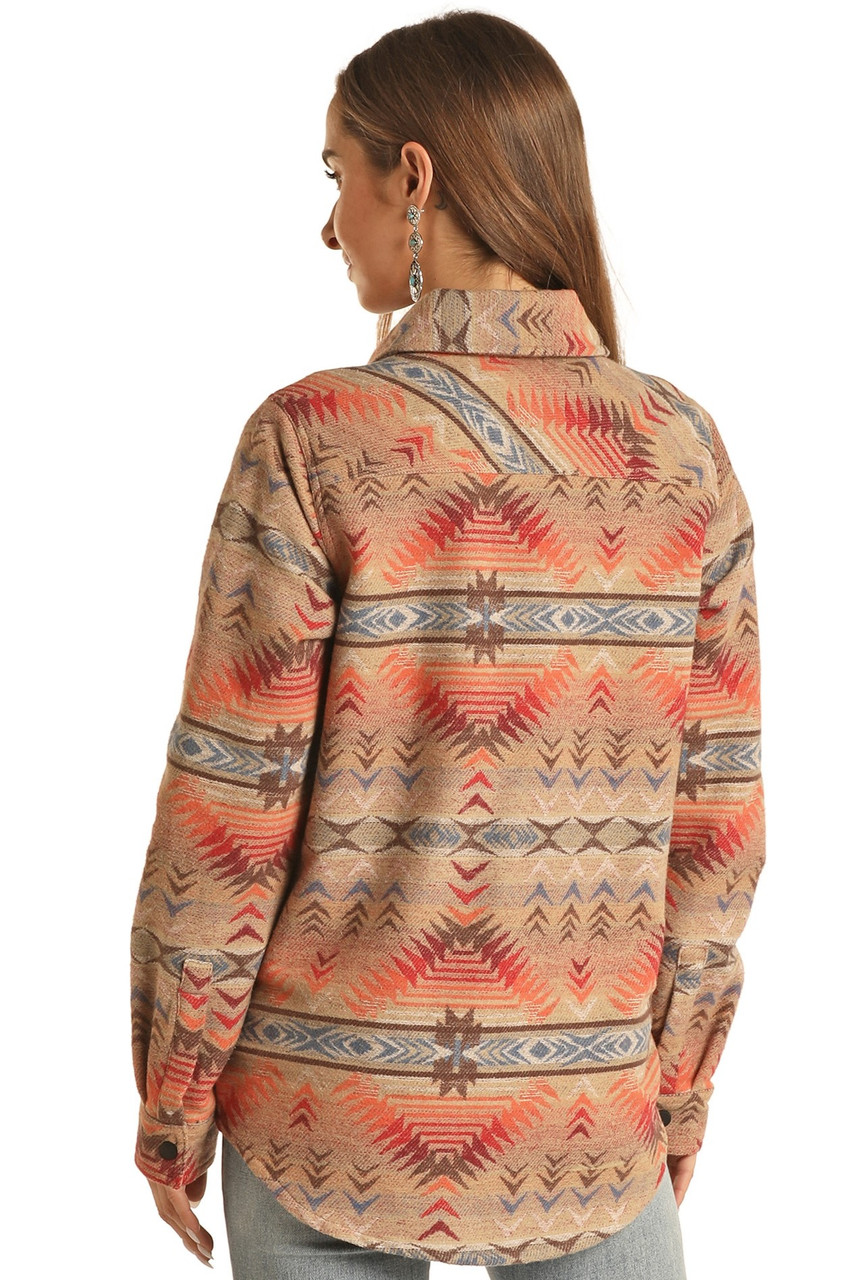 Denim and Diamonds Women's Clothing Women Aztec Shacket Long Sleeve Button  Down Collared Shirt Western Jacket (Wine, M) at  Women's Coats Shop