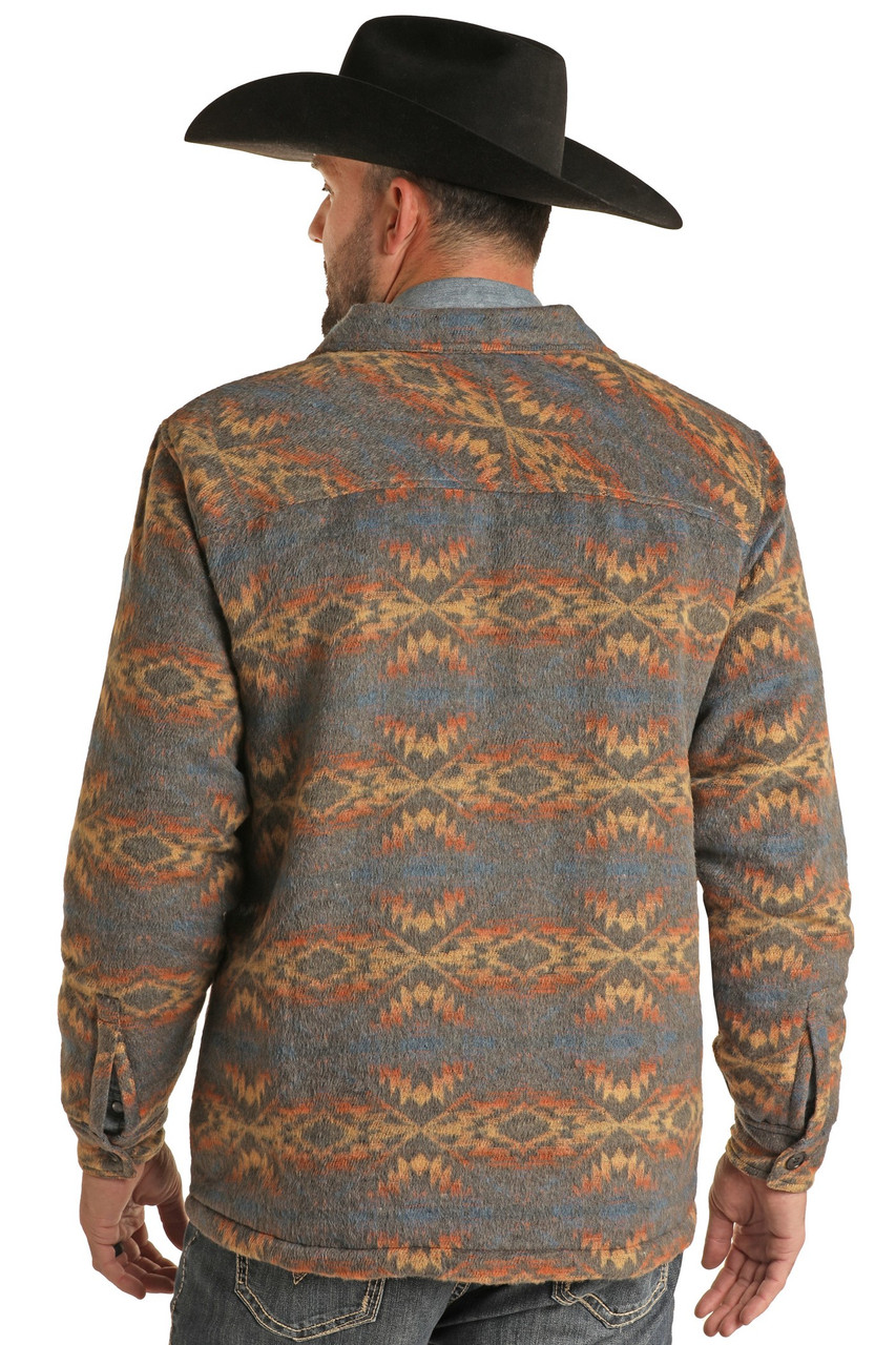 Men's Aztec Shirt Jacket - Charcoal | Rock and Roll Denim