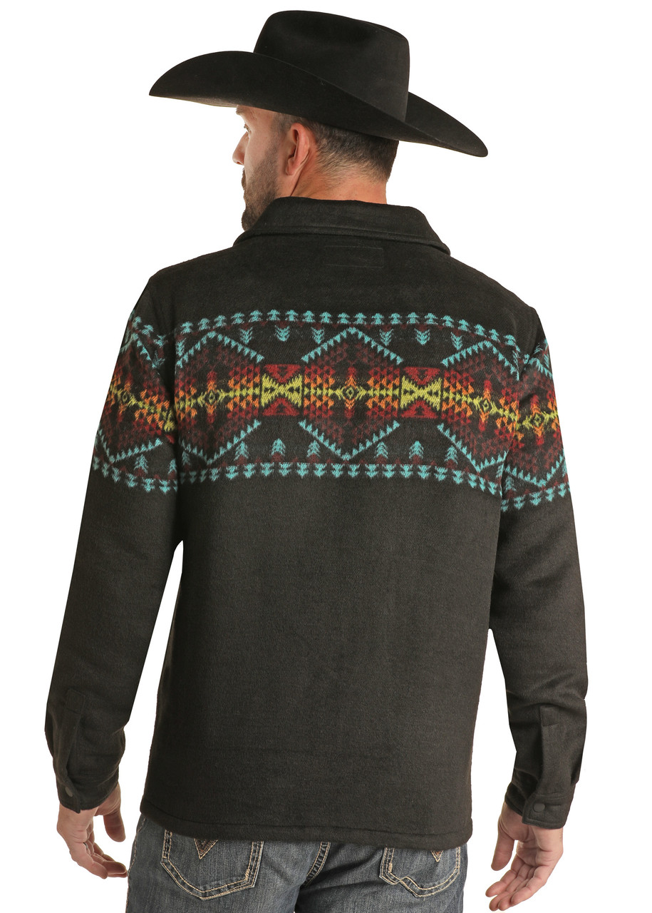 Men's Aztec Shirt Jacket - Black | Rock and Roll Denim