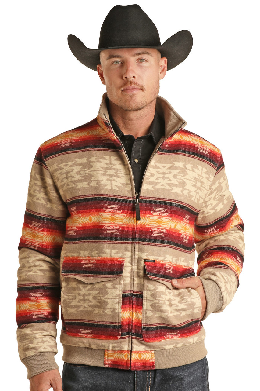 Men's Aztec Bomber Jacket - Taupe | Rock and Roll Denim