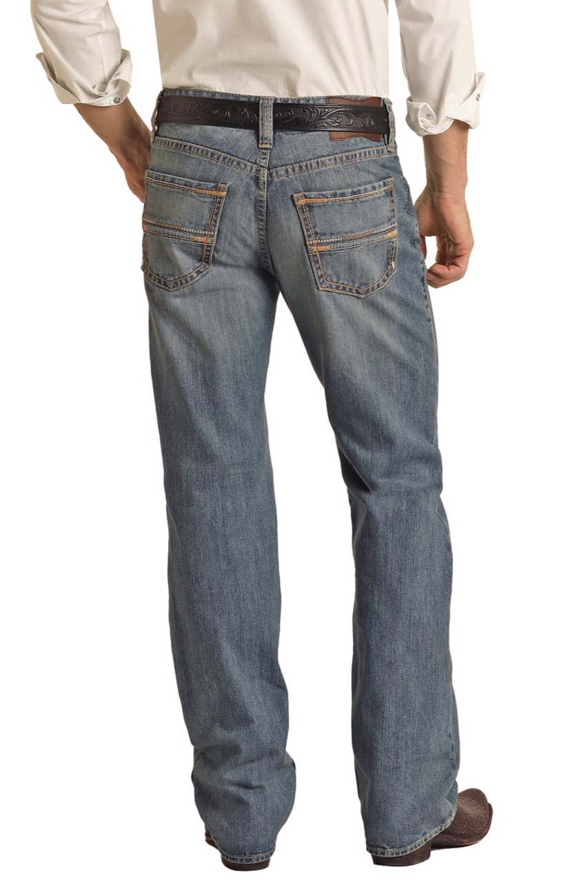 Men's Double Barrel Relaxed Straight Bootcut Jeans in Medium Wash