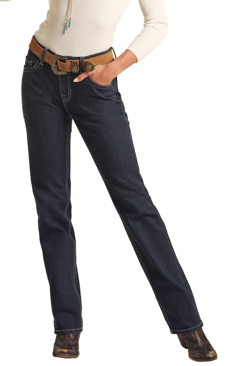 Women's Mid Rise Extra Stretch Bootcut Jeans - Dark Wash