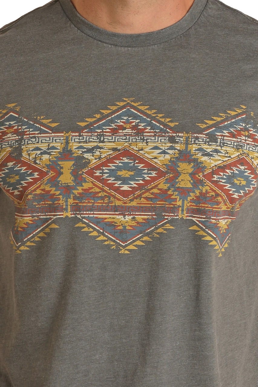 Men's Aztec Print T-Shirt in Navy | Rock and Roll Denim