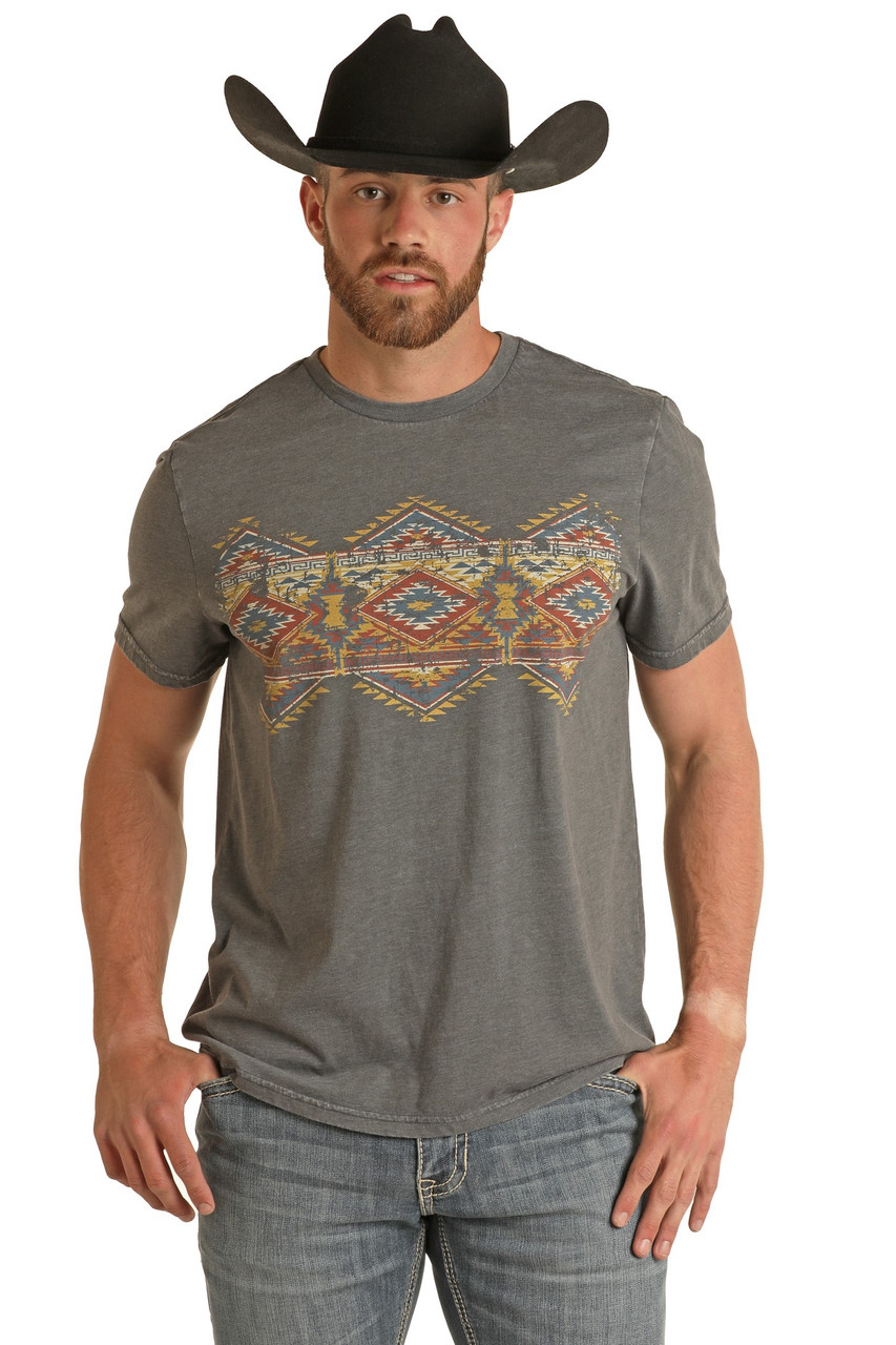 Men's Aztec Print T-Shirt in Navy | Rock and Roll Denim