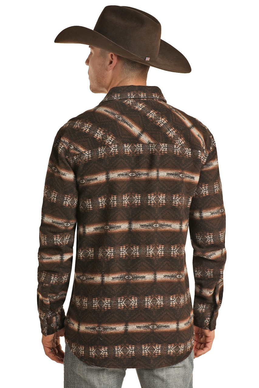 Aztec Print Shirt Jacket in Brown | Rock and Roll Denim