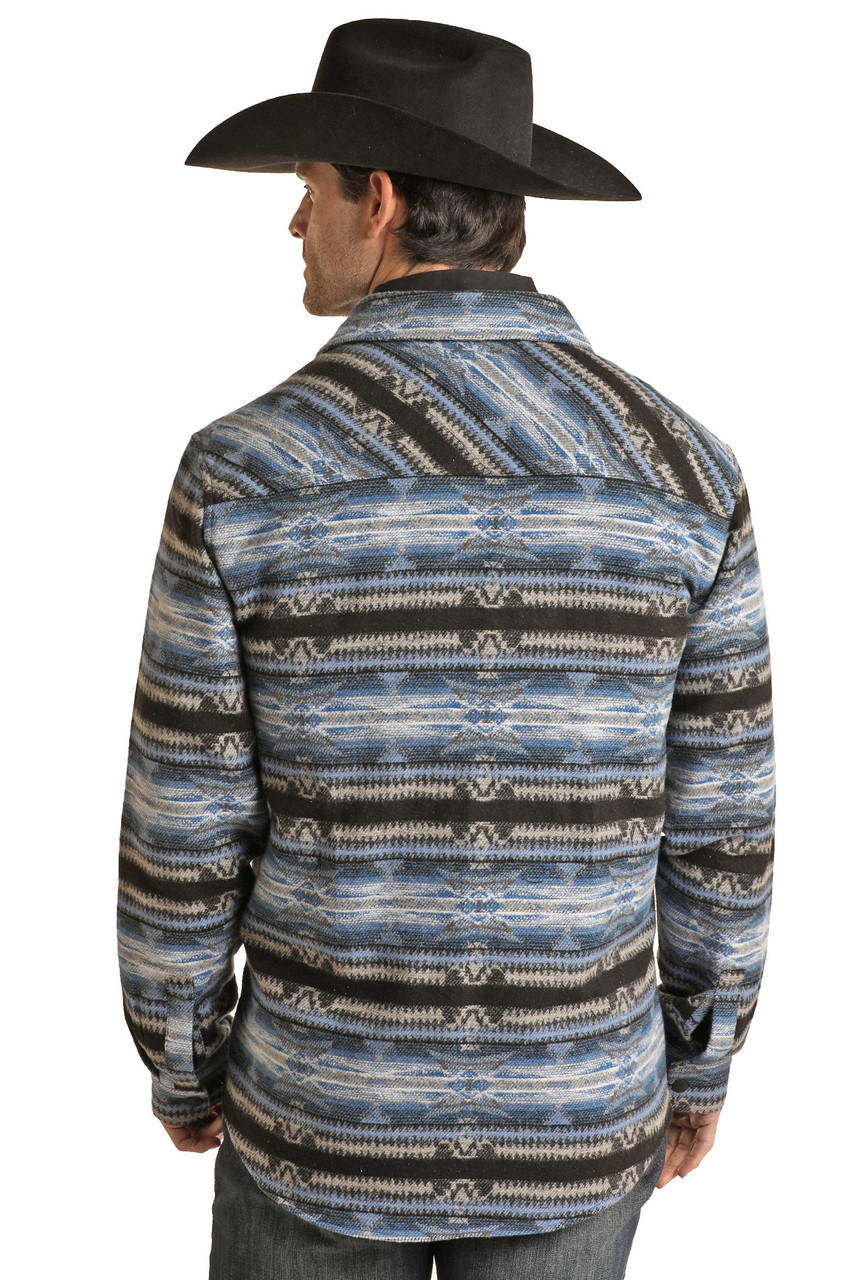 Aztec Print Shirt Jacket in Blue | Rock and Roll Denim