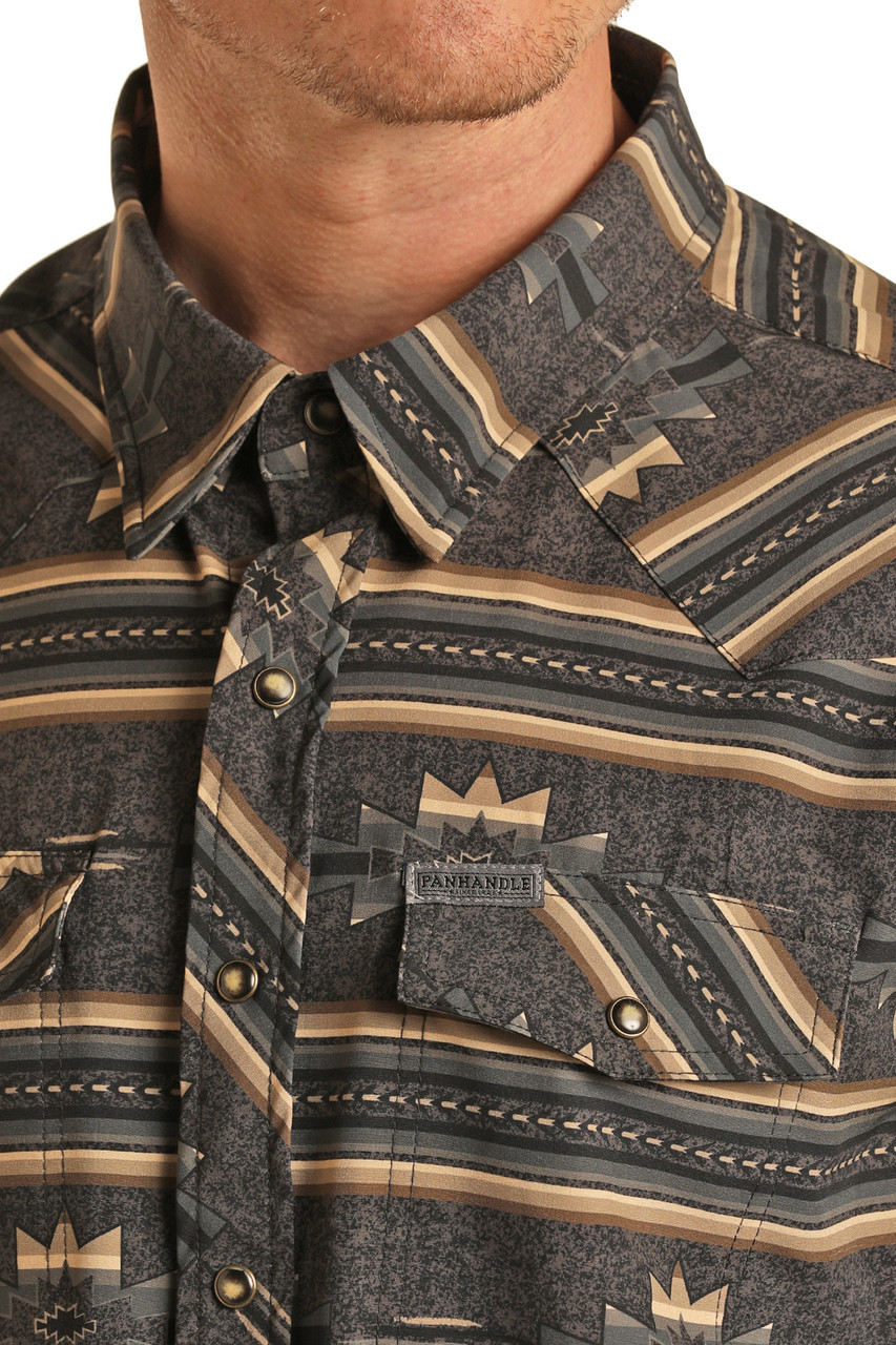 Men's Slim Fit Aztec Print Long Sleeve Snap Shirt in Black | Rock and ...
