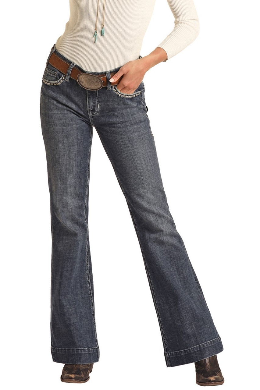 Women's Mid Rise Extra Stretch Trouser Jeans in Medium Vintage | Rock ...