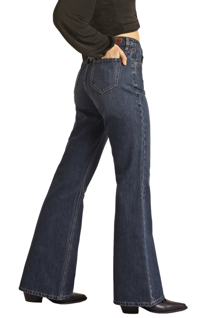 Women's High Rise Flare Jeans in Medium Wash | Rock and Roll Denim