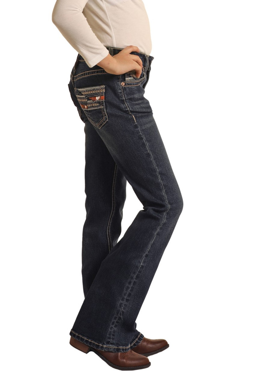 Rock & Roll Women's Side Panel Mid Rise Bootcut Jeans - Medium Vintage