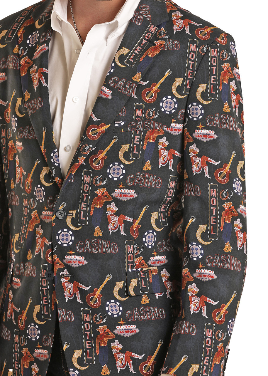 Men's Vegas Print Sports Coat in Navy | Rock and Roll Denim